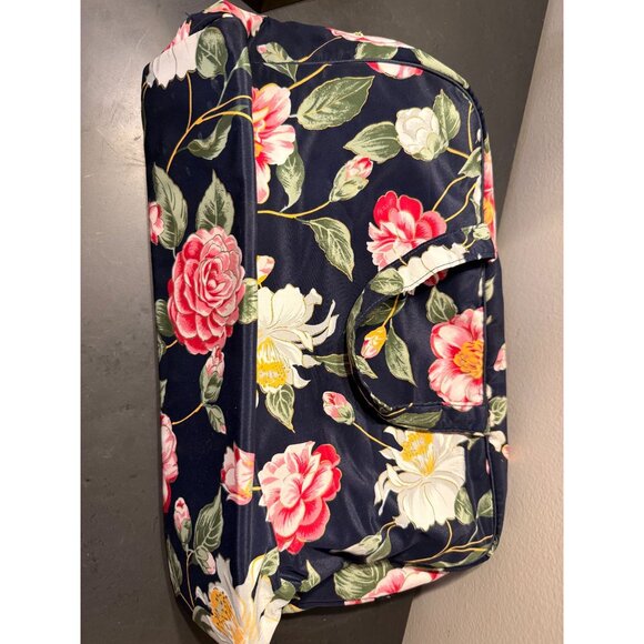 Christian Dior Floral Print Cosmetic Bag Navy Vintage Zip Pouch 9x4x14 9x8 80s - Picture 11 of 16